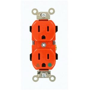 Toma Doble 15 AMP 125 V Polo a Tierra Naranja Grado Hospitalario Tierra Aislada Sin Tapa